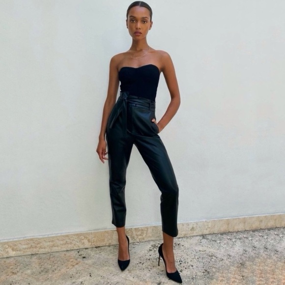 Aritzia Pants - Aritzia Babaton Vegan Leather Belted Pant High Waist Tie Front Trouser Black 8